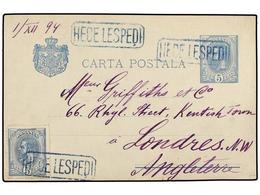 RUMANIA. Mi.102. 1894. HECELESPEDI To LONDON (Great Britain). 5 Bani Blue Stationery Card Uprated By 5 Bani Stamp, Tied - Autres & Non Classés
