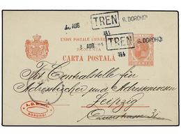 RUMANIA. 1904. DOROHOI To GERMANY. 10 Bani Rose Tied By RAILWAY Cancel TREN-344/G.DOROHOI.  Fine. - Autres & Non Classés