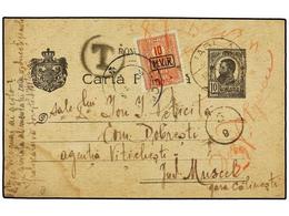RUMANIA. 1918 (26 Septiembre). MOGOSESTI To MUSCEL. 10 Bani Black Postal Stationary Card Taxed With 10 Bani Red Stamp. - Autres & Non Classés