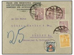 RUMANIA. 1923. CLUD To SWITZERLAND. 50 B. Yellow, 1 B. Lilac (4) Taxed On Arrival With Swiss 25 Rp. Green And Red Stamp. - Autres & Non Classés