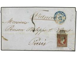 ESPAÑA. Ed.40. 1856. JEREZ A PARÍS. 4 Cuartos Rojo Circulada A Francia Antes Del Convenio Postal. RARA. - Other & Unclassified