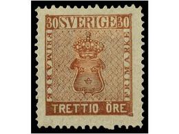 * SUECIA. Fe.11. 1858. 30 Ore Brown, Well Centered, Original Gum. FINE. - Andere & Zonder Classificatie