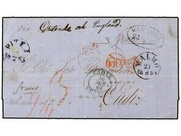 SUECIA. 1863. PITEA (Suecia) To CADIZ (Spain). Unfranked Letter Sent Via Malmo, Hamburg, London, Ostende. Arrival Oval C - Andere & Zonder Classificatie