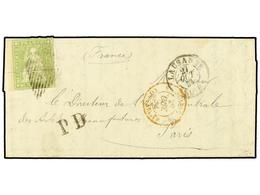 SUIZA. 1854 (Oct 27). Entire Letter To Paris Franked By 1854-62 40rp. Light Green (marginal From Left Of Sheet) Tied By - Other & Unclassified