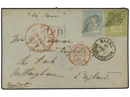 SUIZA. 1857 (March 25). Cover From Basel To Nottingham/UK Franked By 1855-57 10r. Pale Milky Blue And 40r. Yellow Green - Other & Unclassified