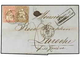 SUIZA. Yv.26, 27. 1859. LAUSANNE A LA ROCHE. 5 Rp. Castaño Y 15 Rp. Rosa, Carta Con Franqueo Insuficiente Tasada Con ´4´ - Other & Unclassified