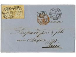 SUIZA. 1860 (April 17). Cover From Basel To Paris Franked By 1858-62 20r. Orange Pair Tied By Basel Cds´s. Red ´Suisse/S - Other & Unclassified