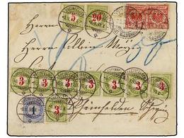 SUIZA. 1898. ALEMANIA A RHEINFELDEN. 10 Pf. Rojo (2), Tasada A La Llegada Con Sellos Suizos De 1 Rp. Azul, 3 Rp. Verde ( - Autres & Non Classés