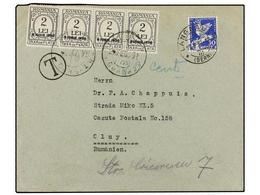 SUIZA. 1932. LAGNAU To CLUY (Rumania). 30 Rp. Blue, Taxed On Arrival With 2 Llei (4) Romanian Stamps. - Other & Unclassified