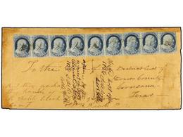 ESTADOS UNIDOS. Sc.9 (9). 1854. Envelope To NAVARRO COUNTY (Texas) Franked By A Rare Strip Of Nine Of 1 Cto. Blue Type I - Altri & Non Classificati