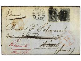 ESTADOS UNIDOS. Sc.77 (2). 1868. NEW ORLEANS To HAVRE (France) Redirected To RIBEAUVILLE Franked With 15 Cents Black (2) - Altri & Non Classificati