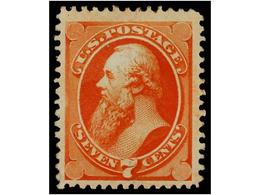 (*) ESTADOS UNIDOS. Sc.160. 1873. 7 Cents. Orange-vermeillon, Regummed, Very Well Centered. Scott.450$. - Other & Unclassified