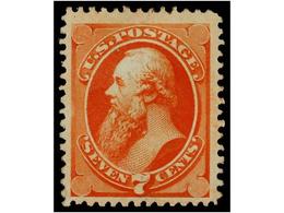 (*) ESTADOS UNIDOS. Sc.160. 1873. 7 Cents. Orange-vermeillon, Regummed, Very Well Centered. Scott.450$. - Andere & Zonder Classificatie