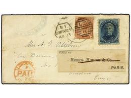 ESTADOS UNIDOS. 1880. U.S.A. To LONDON. 5 Cents Blue Redirected To PARIS With British 1 D. Brown Stamp. - Otros & Sin Clasificación
