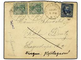 ESTADOS UNIDOS. 1902. LONG ISLAND To KOLN (Germany). 5 Cents Blue Redirected To LINGAU With German 5 Pf. Green (2) Stamp - Autres & Non Classés