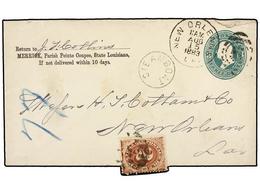 ESTADOS UNIDOS. Sc.J-2. 1883. NEW ORLEANS Postal Stationary Envelope Of 3 Cents. Green With Circular Mark STEAMBOAT, Tax - Other & Unclassified