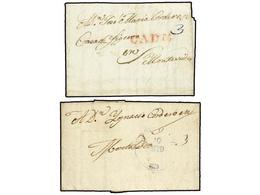 URUGUAY. 1839-40. DOS Cartas Circuladas De CADIZ (España) A MONTEVIDEO, Tasados Con ´3´ Reales. Inusual Destinacion Desp - Otros & Sin Clasificación