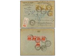 URUGUAY. Sc.108 (5), 112 (5). 1895. MONTEVIDEO A HOLANDA. 1 Cto. Oliva (5) Y5 Cts. Rojo (5), Al Dorso Llegada. - Other & Unclassified