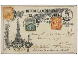URUGUAY. 1900. MONTEVIDEO A WIL (Suiza). Entero Postal De 2 Cts. Negro Con Franqueo Adicional De 1 Cto, 2 Cts. Y 5 Cts. - Autres & Non Classés