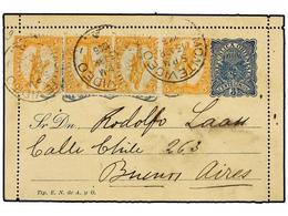 URUGUAY. 1905. MONTEVIDEO A BUENOS AIRES. Entero Postal De 3 Cts. Azul Con Franqueo Adicional De 5 Mils. Naranja (4). - Autres & Non Classés