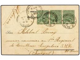 URUGUAY. 1908. SALTO A ST. LOUIS (Senegal). Tarjeta Postal Con Franqueo De 1 Ctvo. Verde (3). Rara Destinacion. - Autres & Non Classés