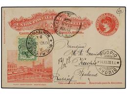 URUGUAY. 1908. MONTEVIDEO A FINLANDIA. Entero Postal De 2 Cts. Rosa Con Franqueo Adicional De 1 Ctvo. Verde, Llegada En - Otros & Sin Clasificación