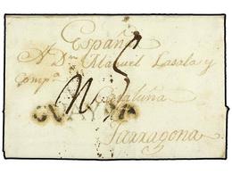 VENEZUELA. 1809 (31 Diciembre). GUAYRA A TARRAGONA (Barcelona). Marca Lineal GUAYRA En Negro. Rara Carta Transatlantica - Other & Unclassified