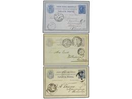 VENEZUELA. 1890-1892. Tres Enteros Postales De 10 Ctvos. Azul, Azul Oscuro Y Gris Circulados A ALEMANA Y HOLANDA. - Autres & Non Classés