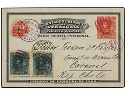 VENEZUELA. 1901. CIUDAD BOLIVAR A CORONEL (Chile). Entero Postal De 10 Cts. Rojo Habilitado ´1900´ Con Franqueo Adiciona - Autres & Non Classés