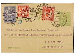 YUGOSLAVIA. 1921. LJUBIJANA To WIEN. 15 L. Yellow Green Postal Stationary Card Uprated With 10 L. Red, Taxed On Arrival - Autres & Non Classés