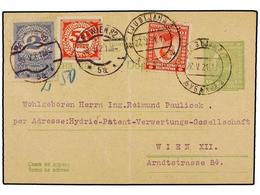 YUGOSLAVIA. 1921. LJUBIJANA To WIEN. 15 L. Yellow Green Postal Stationary Card Uprated With 10 L. Red, Taxed On Arrival - Andere & Zonder Classificatie