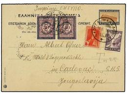 YUGOSLAVIA. 1934. GREECE To YOGOSLAVIA. 1 D. + 1 D. Double Postal Stationary Card Uprated With 10 D. And 50 D. Taxed On - Autres & Non Classés