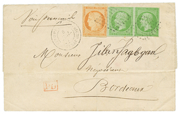 1872 Paire 5c EMPIRE(n°8) Touchée + 40c CERES(n°13) Obl. Sur Lettre Pour BORDEAUX. Certificat PHILATELIC FOUNDATION(1980 - Altri - America