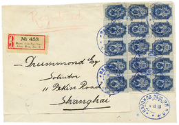 RUSSIAN P.O CHINA : 1909 RUSSIA 10k (x15) Canc. STEAMSHIP Cachet In Blue On REGISTERED Cover FRONT (cut At Bottom) To SH - Altri & Non Classificati