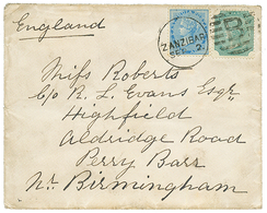 ZANZIBAR - BRITISH P.O. : 1884 INDIA 1/2a + 4a Canc. Duplex Cds B + ZANZIBAR On Envelope To ENGLAND. Superb. - Zanzibar (1963-1968)