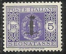 ITALIA REGNO REPUBBLICA SOCIALE RSI 1944 SEGNATASSE POSTAGE DUE PICCOLO FASCIO FASCIETTO LIRE 5 TASSE  MNH - Portomarken