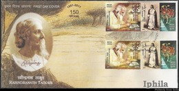 Colour Error Variety On FDC 150 Years Gurudev Rabindranath Tagore Nobel Prize Laureate Literature India Indien Poet - Nobel Prize Laureates