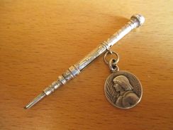 Ancien Sceau à Cacheter Chatelaine Système Porte Mine Retractable Argent XIX ème - Sellos