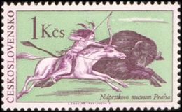 Czechoslovakia / Stamps (1966) 1539: Indians Of North America - Naprsteks Museum (Hunting Bison); Painter: L. Sindelar - American Indians