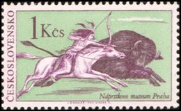 Czechoslovakia / Stamps (1966) 1539: Indians Of North America - Naprsteks Museum (Hunting Bison); Painter: L. Sindelar - Indiens D'Amérique