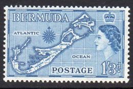 Bermuda QEII 1953-62 1/3d Island Map Type I (Sandy's) Definitive, MNH, SG 145 - Bermuda