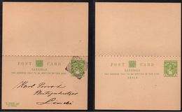 ZANZIBAR - SQUARE CIRCLE  / 1902 ENTIER POSTAL DOUBLE - REPONSE PAYEE - POUR LINDI, EAST AFRICA  (ref 7098) - Zanzibar (...-1963)