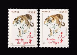 VARIETE 4433 ** 1 TB  TIGRE KAKY AU LIEU DE COULEUR BISTRE  SUR LE TIGRE SUITE ASSECHEMENT COULEUR - VISIBLE AU SCANN - Ongebruikt