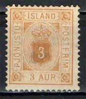ISLANDA - 1876 - CIFRA SORMONTATA DA CORONA - 3 AUR - NUOVO WITHOUT GUM - FRANCOBOLLO ROVINATO - Dienstmarken
