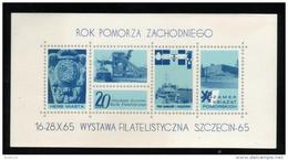 POLAND 1965 SZCZECIN 65 POMERANIAN YEAR PHILATELIC EXPO S/S NHM CINDERELLA SHIP PORT TOWN CREST COAT OF ARMS CASTLE - Altri & Non Classificati
