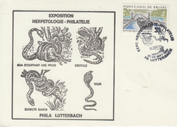 Carte   Exposition   HERPETOLOGIE - PHILATELIE     LUTTERBACH    1990 - Serpents