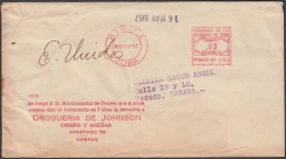 FM-88 CUBA. 1957. DROGERIA JOHNSON FARMACIA DRUG STORE PITNEY BOWES METER FRANKING. PERMISO 114. - Brieven En Documenten