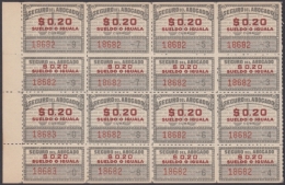 REP-263 CUBA REPUBLICA REVENUE. CIRCA 1950. 20c SEGUROS DE ABOGADOS. INSURANCE LAWYER BLOCK 8 MNH. - Segnatasse