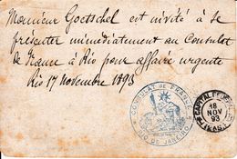 Carte Postale Brésil Brazil Brasil Consulat De France Rio De Janeiro 1893 Goetschel Bilhete Postal - Storia Postale