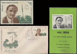 Vikram Sarabhai Scientist Aerospace Satellite Of India 1972 Indian Indien Inde FDC Weltraum Espace Space Flight - Asie